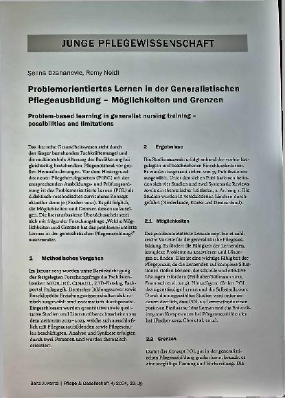 Vorschauseite 1: Problemorientiertes Lernen in der Generalistischen Pflegeausbildung - Möglichkeiten und Grenzen