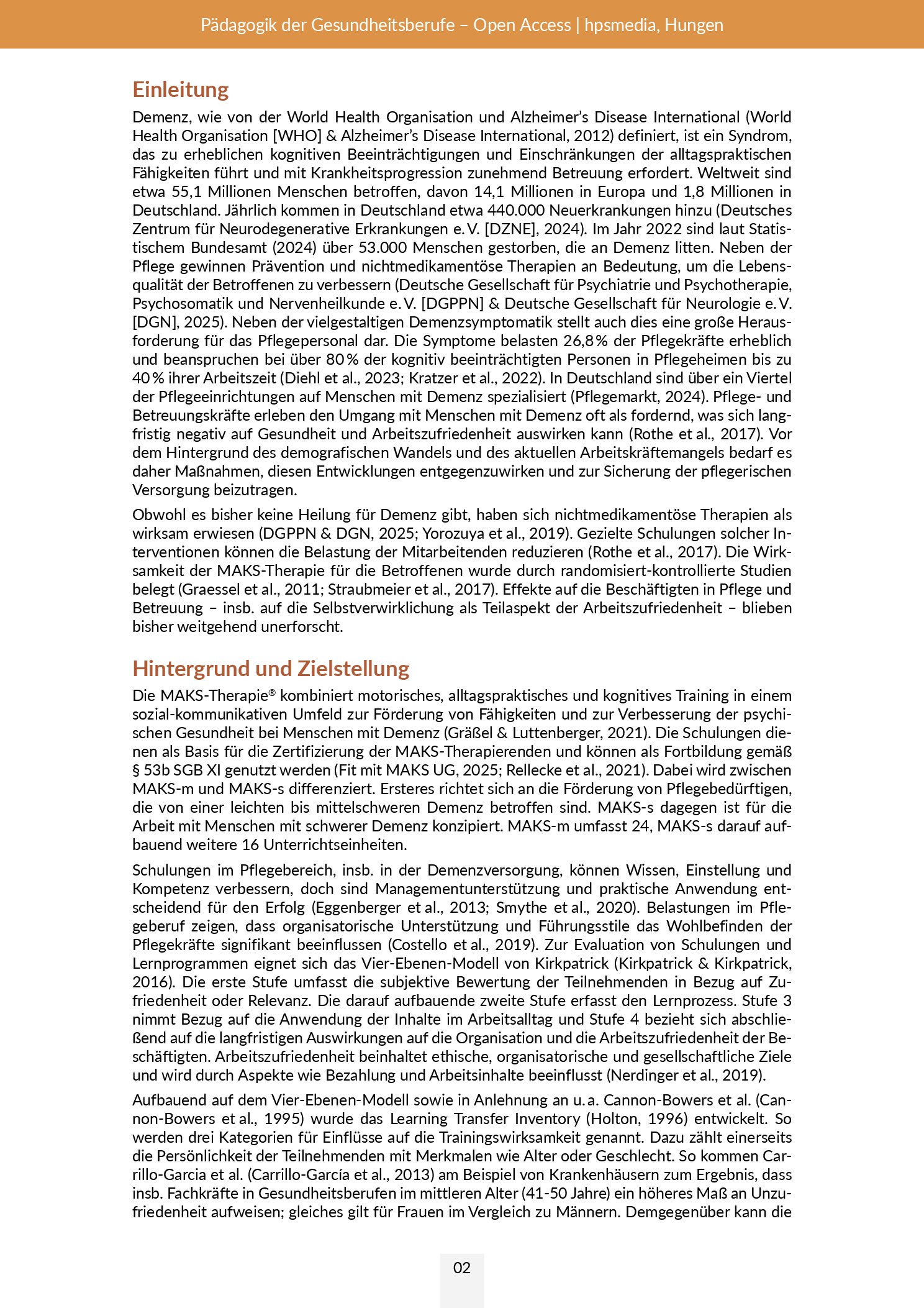 Vorschauseite 2: Evaluation der curricularen Therapieschulung einer psychosozialen, multimodalen Demenzintervention: Eine Querschnittsbefragung Teilnehmender zu Schulungsoutcome und Arbeitszufried…