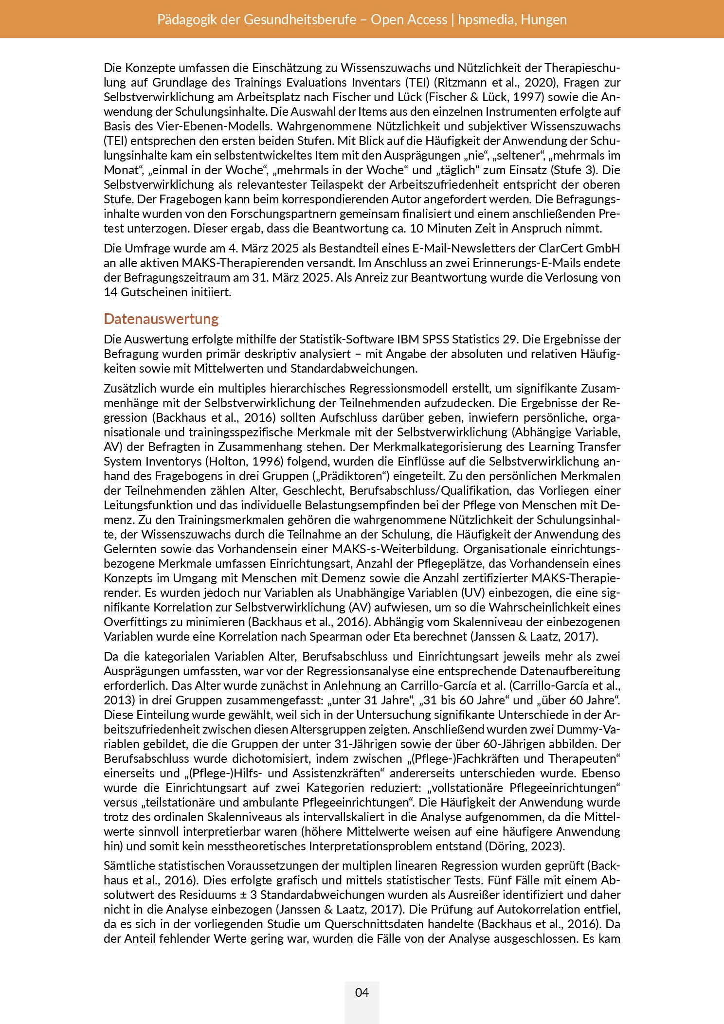 Vorschauseite 4: Evaluation der curricularen Therapieschulung einer psychosozialen, multimodalen Demenzintervention: Eine Querschnittsbefragung Teilnehmender zu Schulungsoutcome und Arbeitszufried…