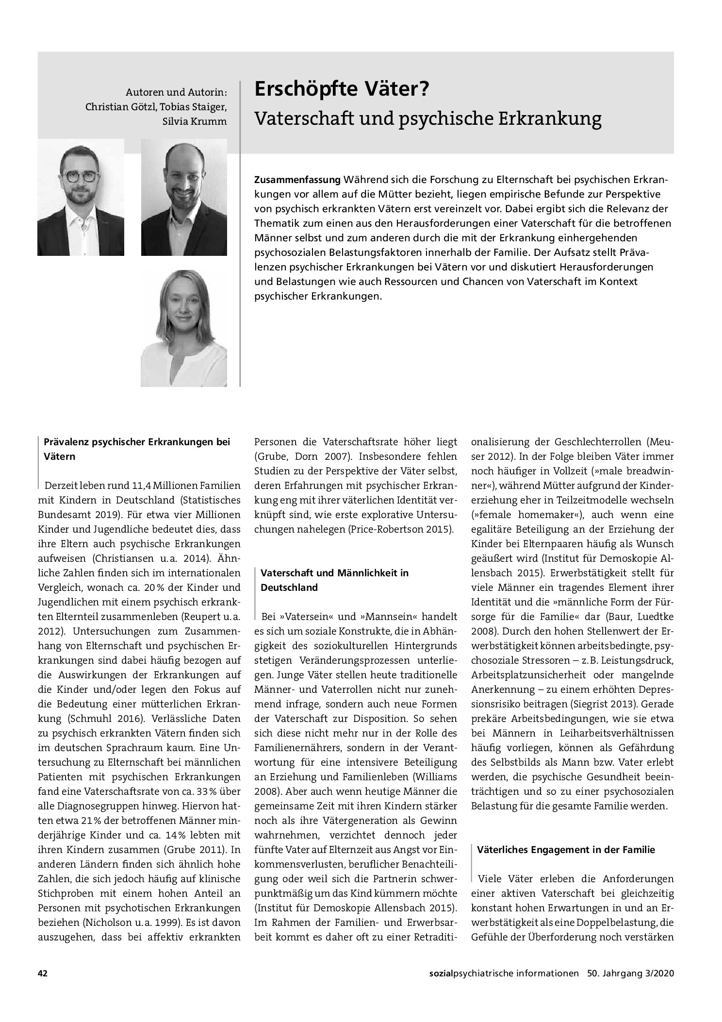 Vorschauseite 1: Erschöpfte Väter? Vaterschaft und psychische Erkrankung
