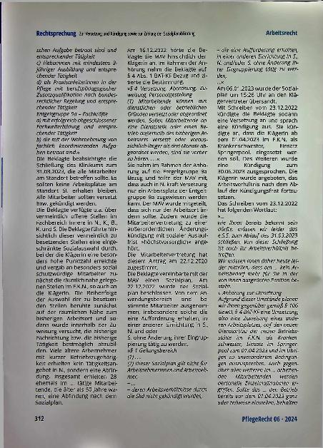 Vorschauseite 3: Zur Versetzung und Kündigung sowie zur Zahlung der Sozialplanabfindung.