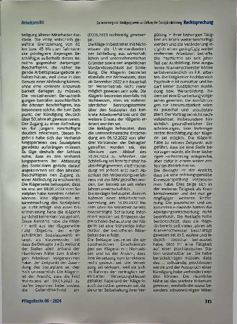 Vorschauseite 6: Zur Versetzung und Kündigung sowie zur Zahlung der Sozialplanabfindung.