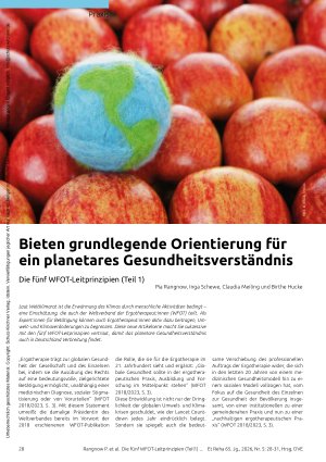 Vorschauseite 1: Bieten grundlegende Orientierung für ein planetares Gesundheitsverständnis Die fünf WFOT-Leitprinzipien (Teil 1)