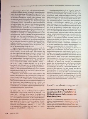 Vorschauseite 1: Zum Personalvertretungsrecht Zusammensetzung des Betriebs ausschusses bei wirtschaftlich ar Mitbestimmung in kommunalen Eigenbetrieben