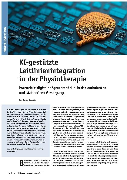 Vorschauseite 1: KI-gestützte Leitlinienintegration in der Physiotherapie Potenziale digitaler Sprachmodelle in der ambulanten und stationären Versorgung
