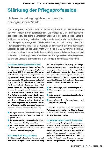 Vorschauseite 2: Stärkung der Pflegeprofession Heilkundeübertragung als Antwort auf den demografischen Wandel