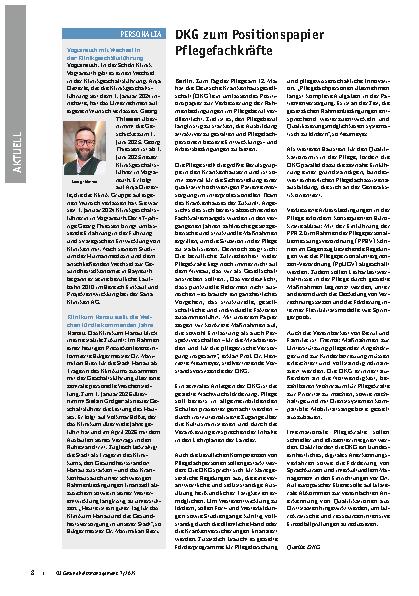 Vorschauseite 1: DKG zum Positionspapier Pflegefachkräfte