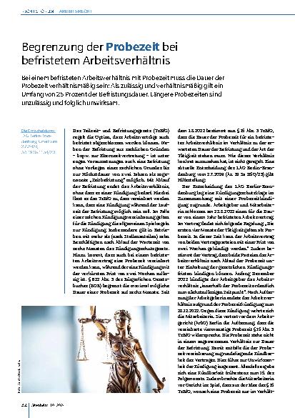 Vorschauseite 1: Begrenzung der Probezeit bei befristetem Arbeitsverhältnis