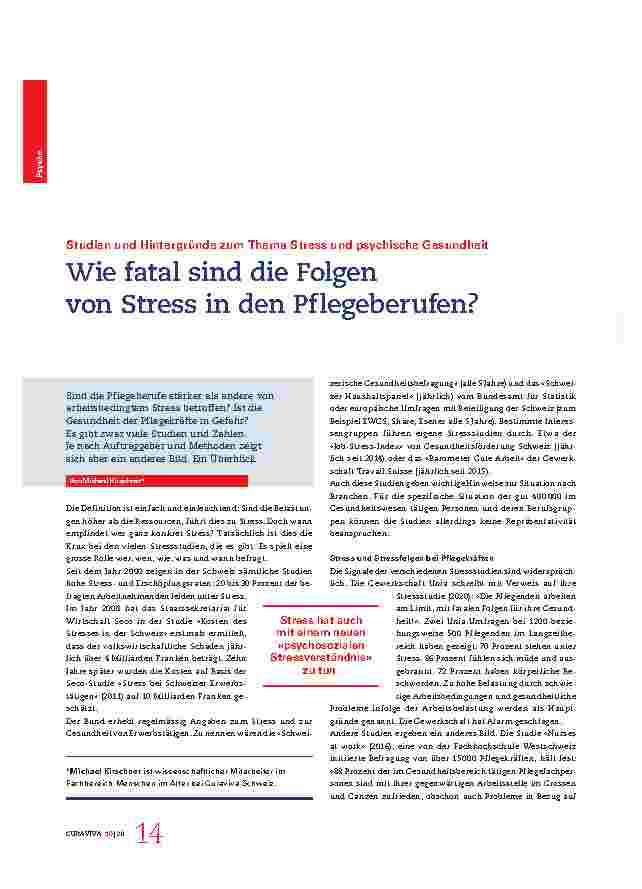 Vorschauseite 1: Studien und Hintergründe zum Thema Stress und psychische Gesundheit. Wie fatal sind die Folgen von Stress in den Pflegeberufen?