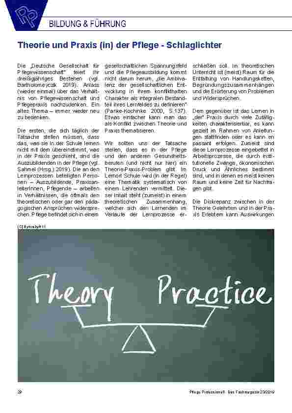 Vorschauseite 1: Theorie und Praxis (in) der Pflege - Schlaglichter