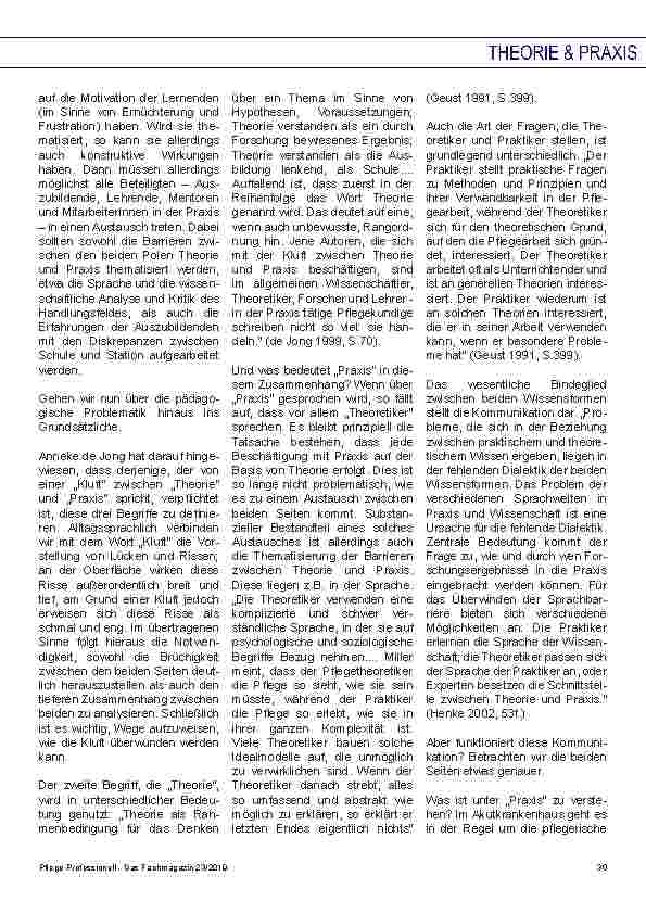 Vorschauseite 2: Theorie und Praxis (in) der Pflege - Schlaglichter