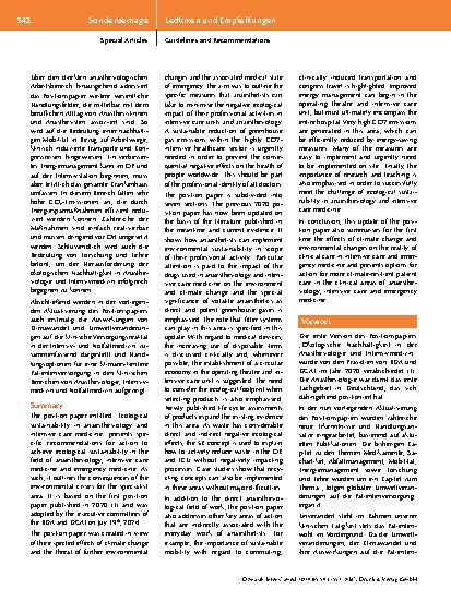 Vorschauseite 2: Ökologische Nachhaltigkeit in der Anästhesiologie und Intensivmedizin