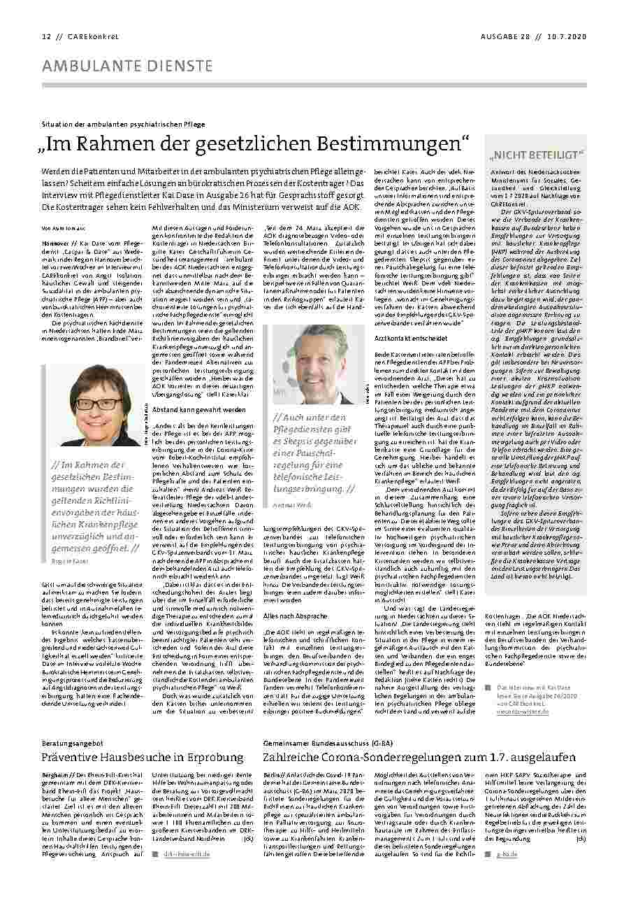 Vorschauseite 1: Situation der ambulanten psychiatrischen Pflege "Im Rahmen der gesetzlichen Bestimmungen"
