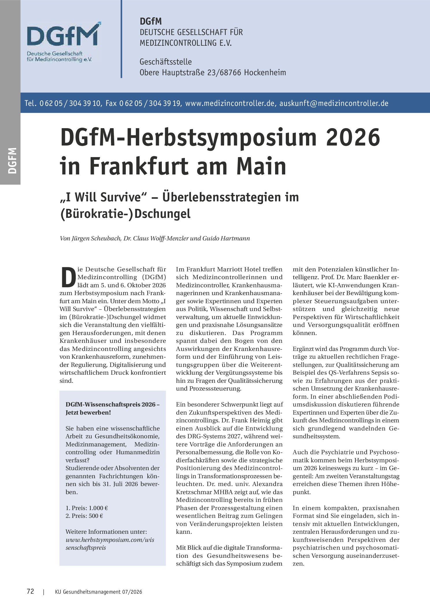 Vorschauseite 1: DGfM-Herbstsymposium 2026 in Frankfurt am Main