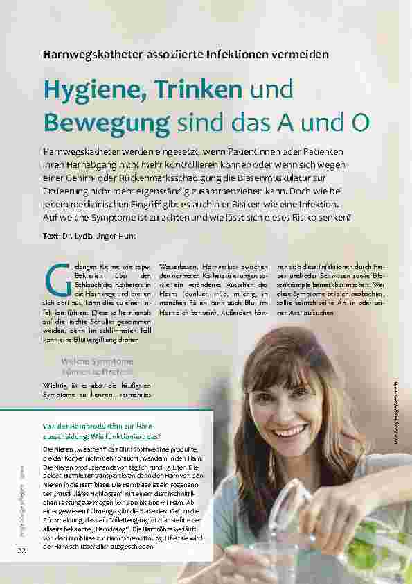 Vorschauseite 1: Harnwegskatheter-assoziierte Infektionen vermeiden: Hygiene, Trinken und Bewegung sind das A und O.