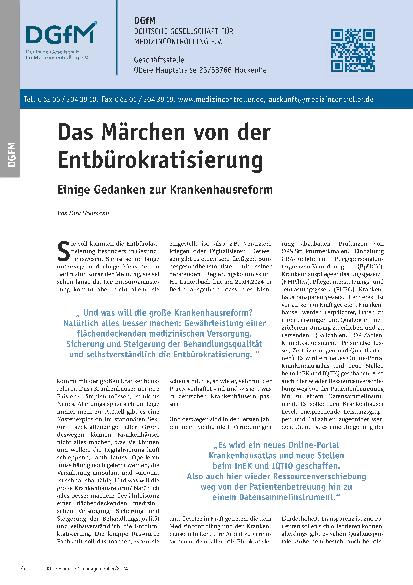 Vorschauseite 1: Das Märchen von der Entbürokratisierung. Einige Gedanken zur Krankenhausreform.