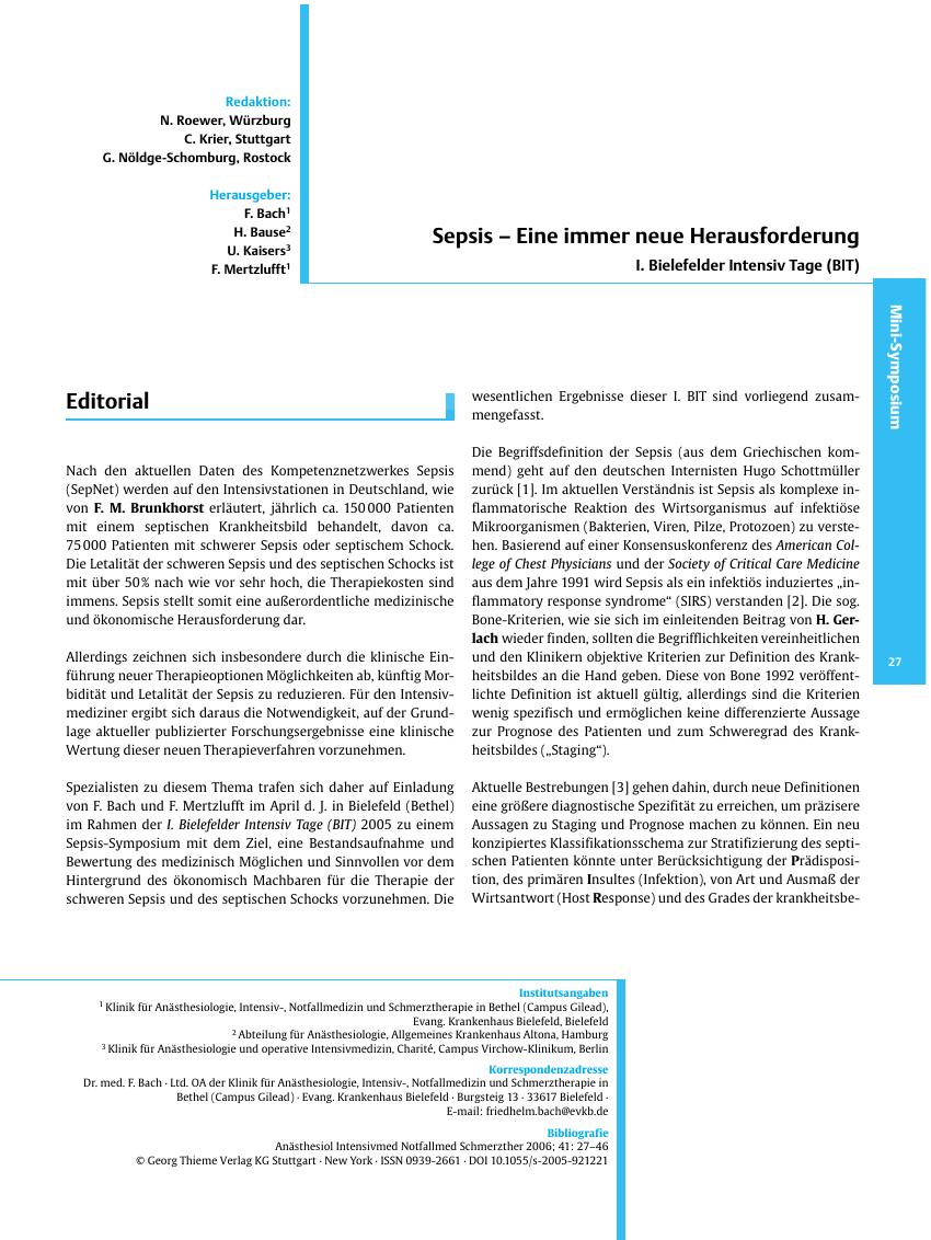 Vorschauseite 1: Sepsis - Eine immer neue Herausforderung