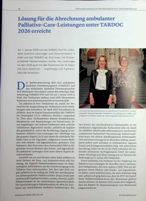 Vorschauseite 1: Lösung für die Abrechnung ambulanter Palliative-Care-Leistungen unter TARDOC 2026 erreicht