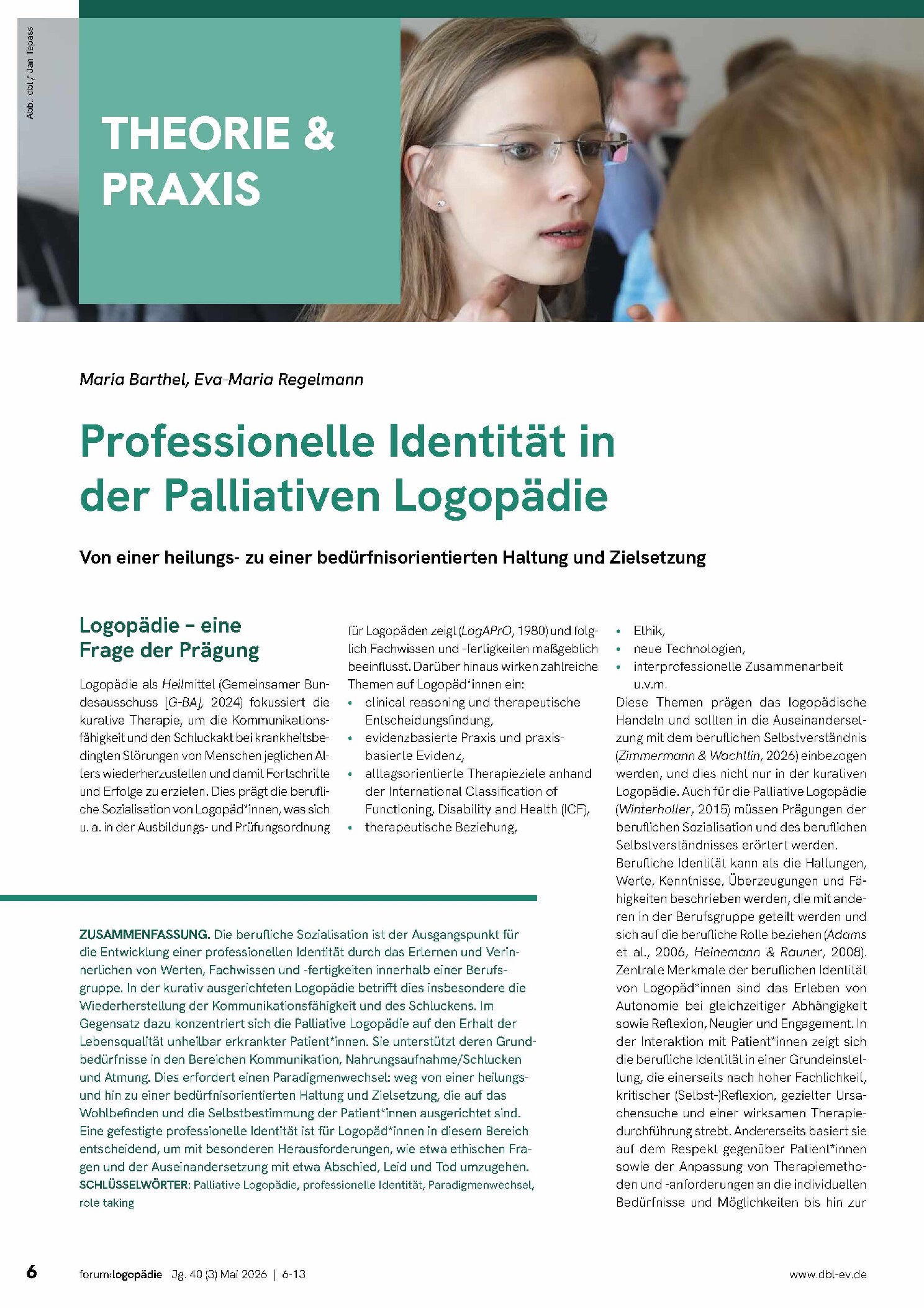 Vorschauseite 1: Professionelle Identität in der palliativen Logopädie