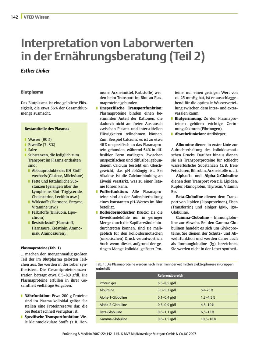 Vorschauseite 1: Interpretation von Laborwerten in der Ernährungsberatung (Teil 2)