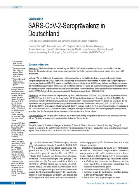 Vorschauseite 1: SARS-CoV-2-Seroprävalenz in Deutschland