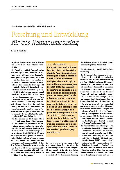 Vorschauseite 1: Forschung und Entwicklung für das Remanufacturing