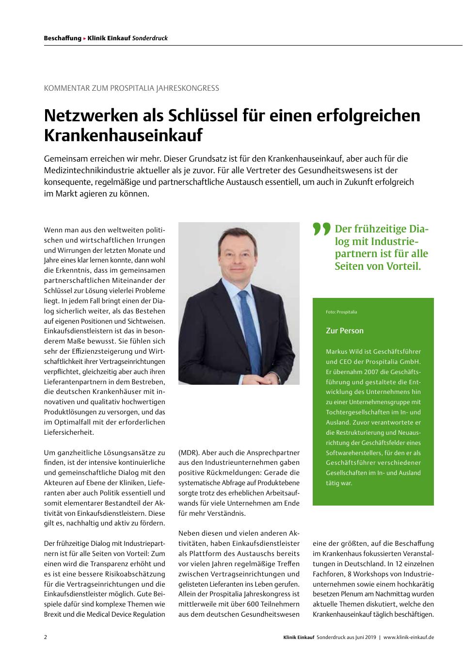 Vorschauseite 1: Kommentar Zum Prospitalia Jahreskongress: Netzwerken als Schlüssel für einen Erfolgreichen Krankenhauseinkauf