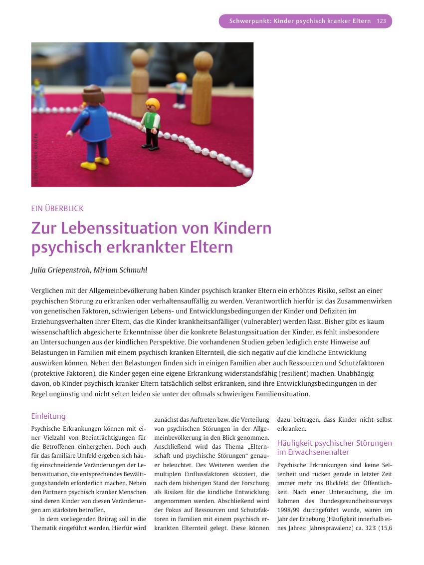 Vorschauseite 1: Zur Lebenssituation von Kindern psychisch erkrankter Eltern