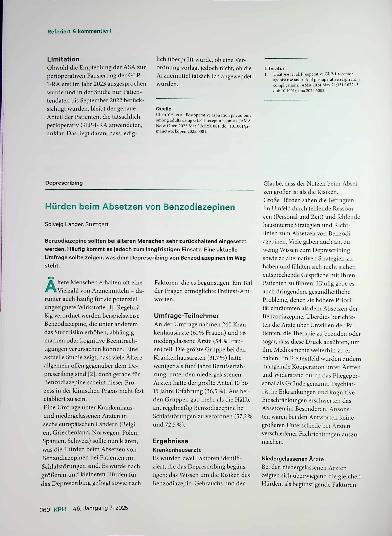 Vorschauseite 1: Hürden beim Absetzen von Benzodiazepinen