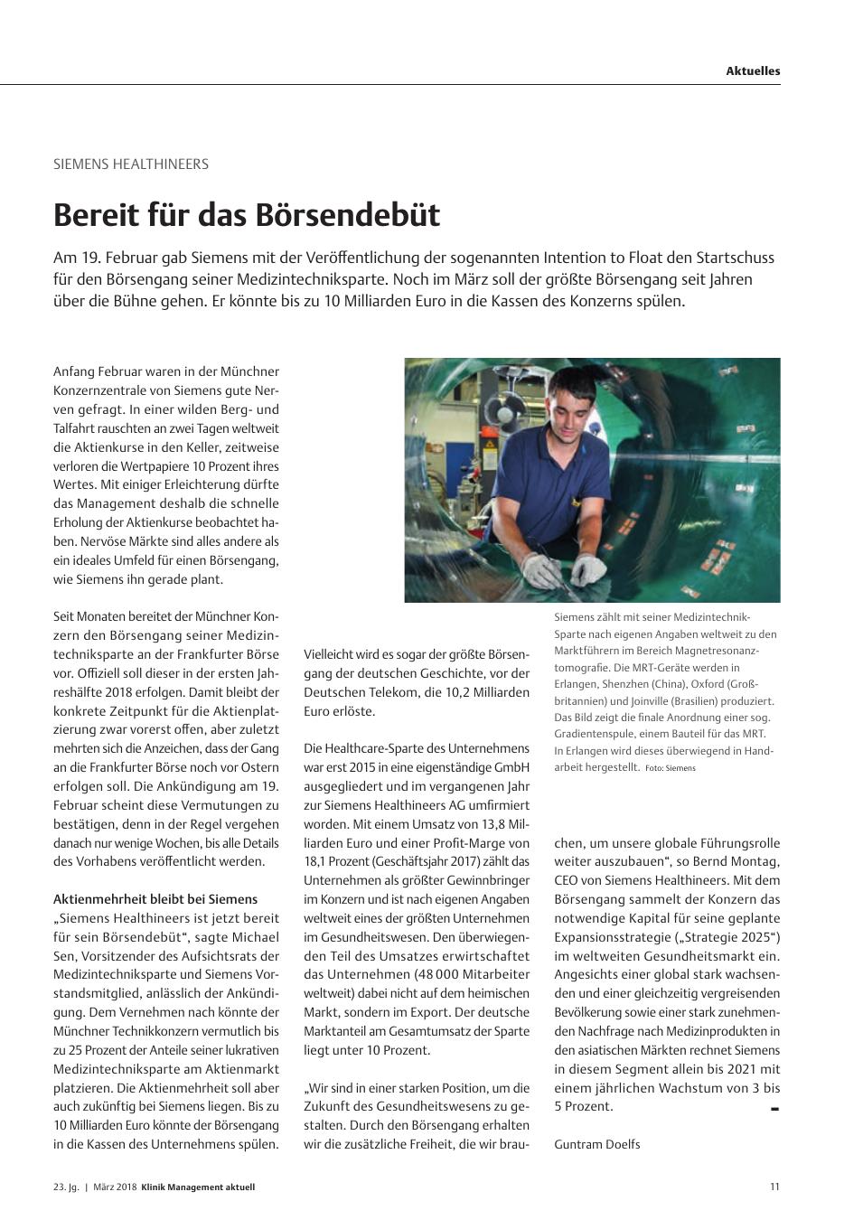 Vorschauseite 1: Siemens Healthineers: Bereit für das Börsendebüt