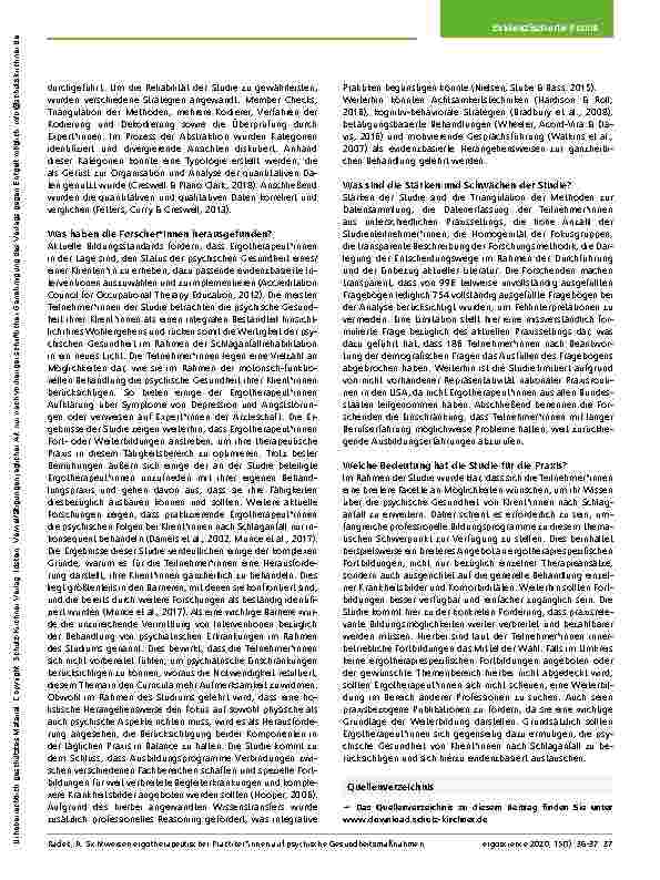 Vorschauseite 2: Studienzusammenfassung: Sichtweisen ergotherapeutischer Praktiker*innen auf psychische Gesundheitsmaßnahmen bei Klient*innen in der Schlaganfallrehabilitation