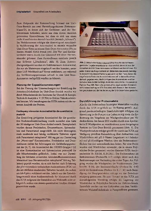 Vorschauseite 4: Gesundheit am Arbeitsplatz: Arzneistoffrückstände im Unit-Dose-Bereich einer Krankenhausapotheke