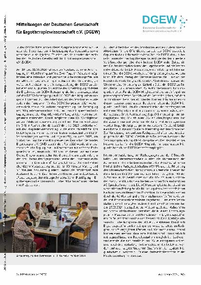 Vorschauseite 1: Mitteilungen der Deutschen Gesellschaft für Ergotherapiewissenschaft e.V. (DGEW)