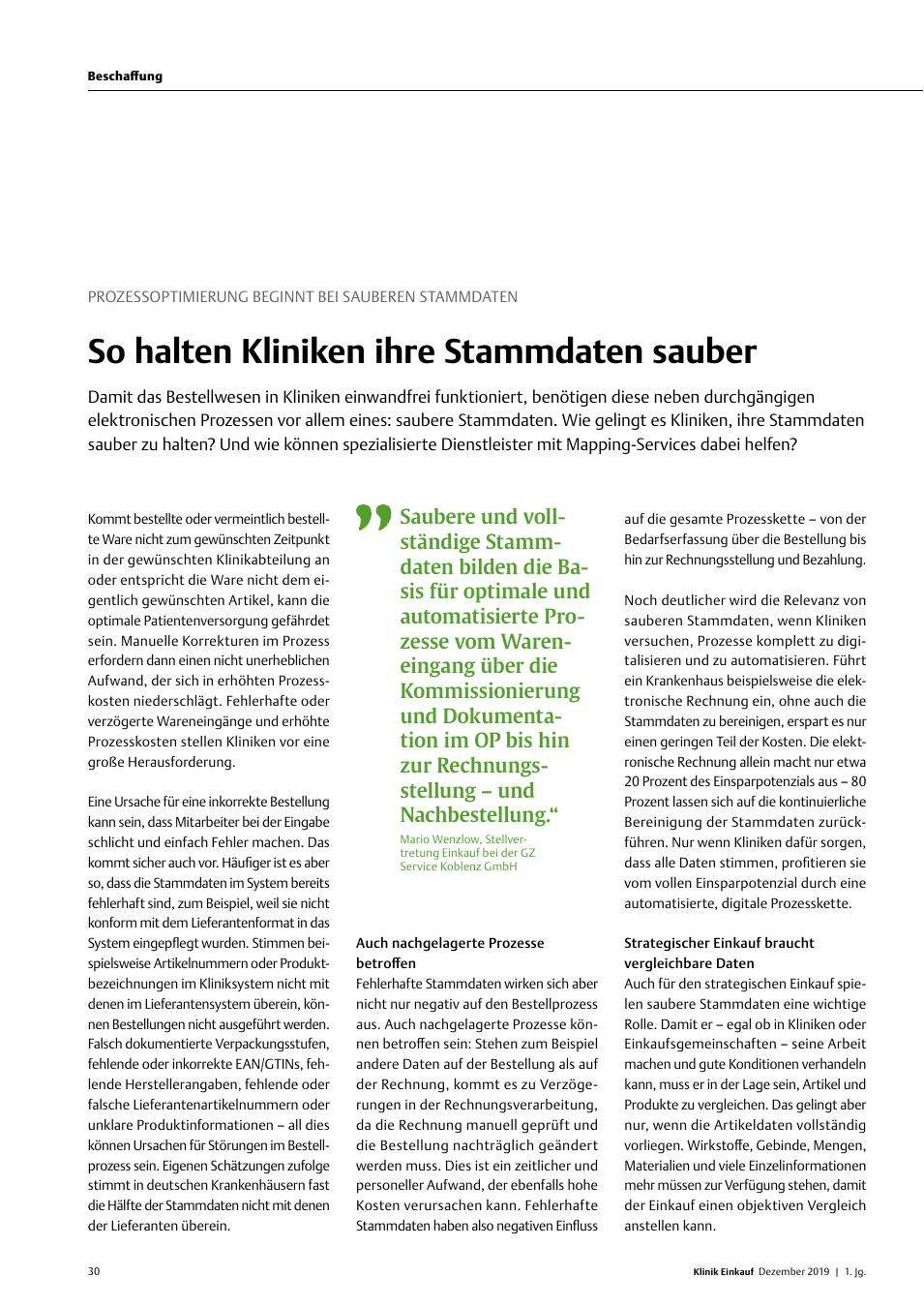 Vorschauseite 1: Prozessoptimierung Beginnt bei Sauberen Stammdaten: So halten Kliniken ihre Stammdaten sauber