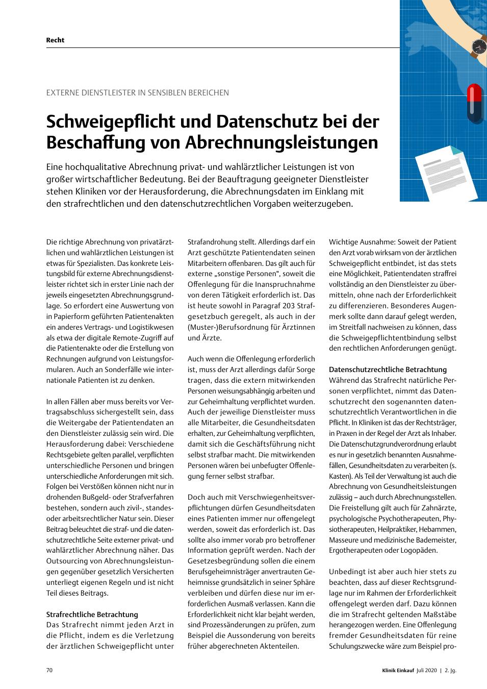 Vorschauseite 1: Externe Dienstleister in sensiblen Bereichen: Schweigepflicht und Datenschutz bei der Beschaffung von Abrechnungsleistungen
