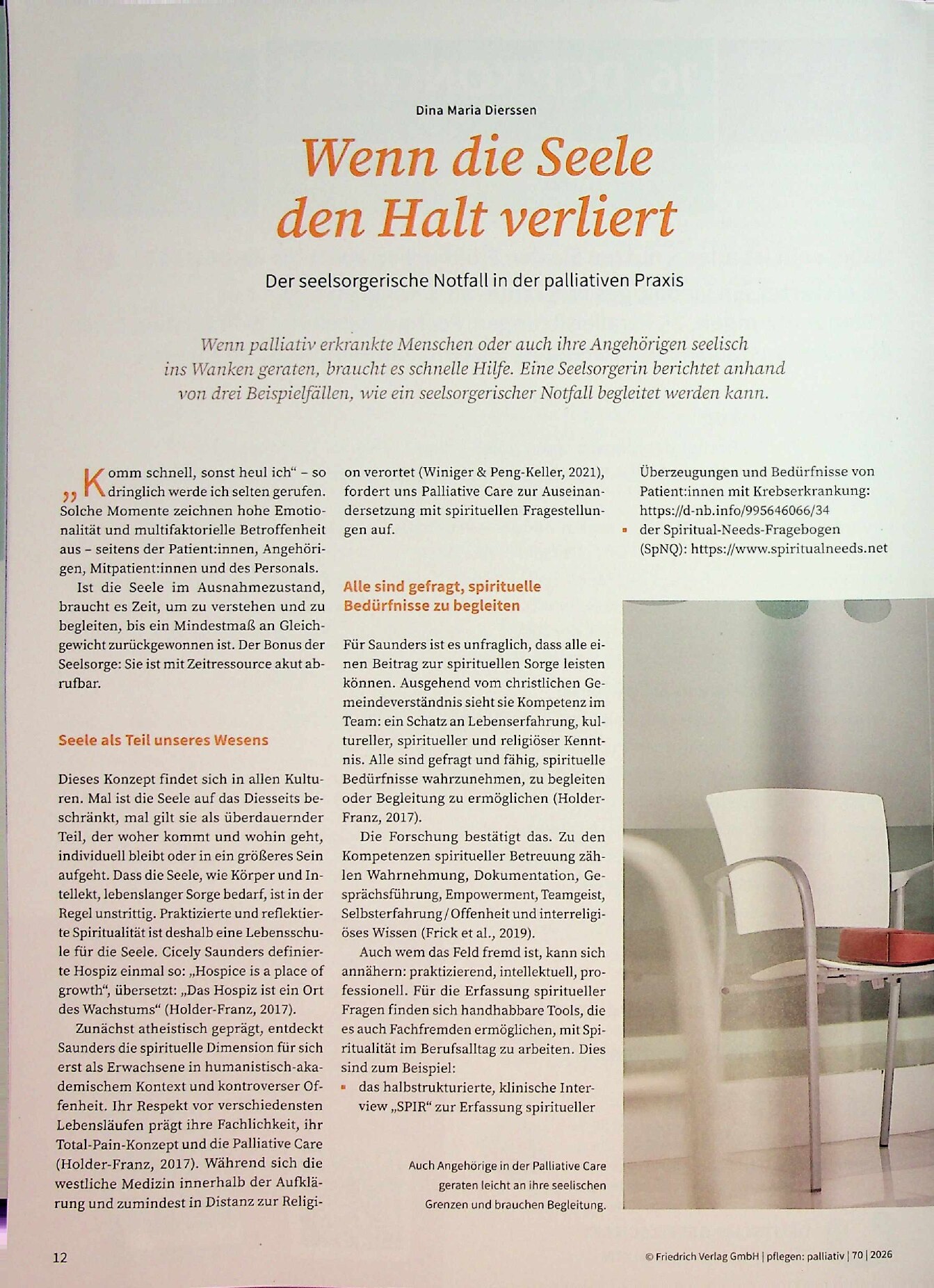 Vorschauseite 1: Wenn die Seele den Halt verliert: Der seelsorgerische Notfall in der palliativen Praxis