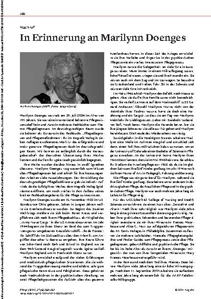 Vorschauseite 1: Nachruf In Erinnerung an Marilynn Doenges