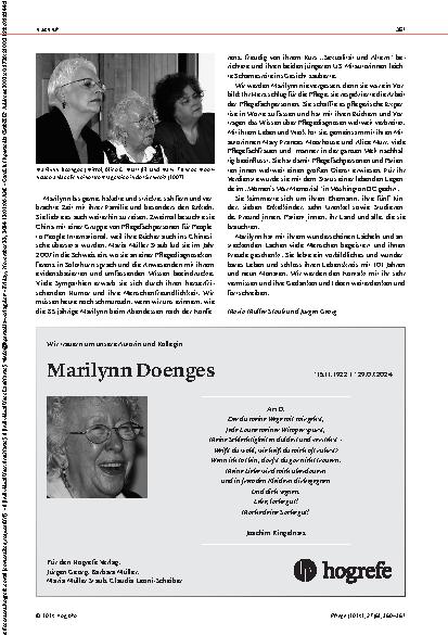 Vorschauseite 2: Nachruf In Erinnerung an Marilynn Doenges