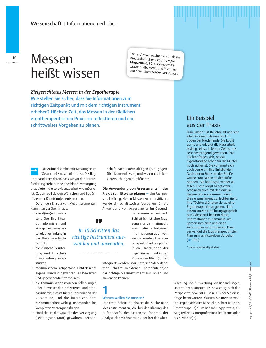 Vorschauseite 1: Messen heißt wissen - Zielgerichtetes Messen in der Ergotherapie