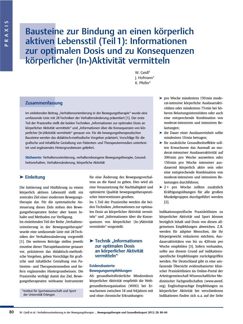 Vorschauseite 1: Bausteine zur Bindung an einen körperlich aktiven Lebensstil (Teil 1): Informationen zur optimalen Dosis und zu Konsequenzen körperlicher (In-)Aktivität vermitteln