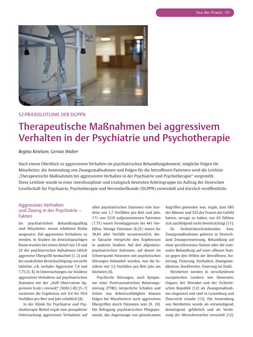 Vorschauseite 1: Therapeutische Maßnahmen bei aggressivem Verhalten in der Psychiatrie und Psychotherapie