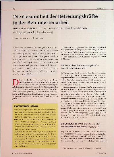 Vorschauseite 1: Die Gesundheit der Betreuungskräfte in der Behindertenarbeit