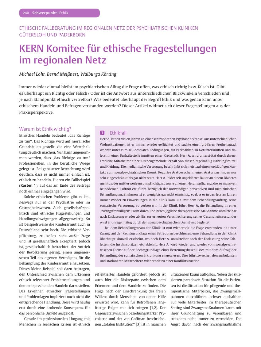 Vorschauseite 1: KERN Komitee für ethische Fragestellungen im regionalen Netz