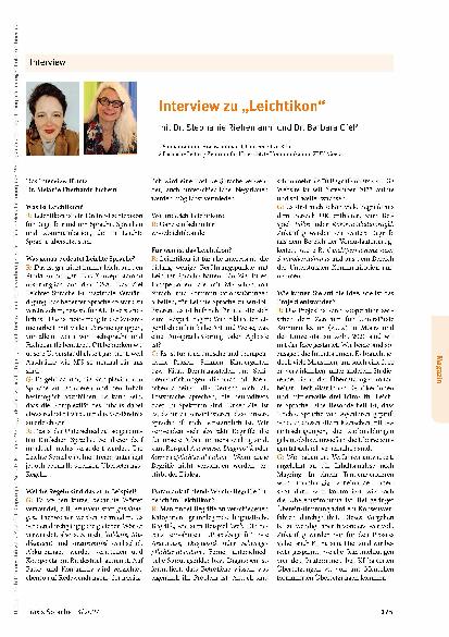 Vorschauseite 1: Interview zu „Leichtikon“ mit Dr. Stephanie Riehemann und Dr. Barbara Giel