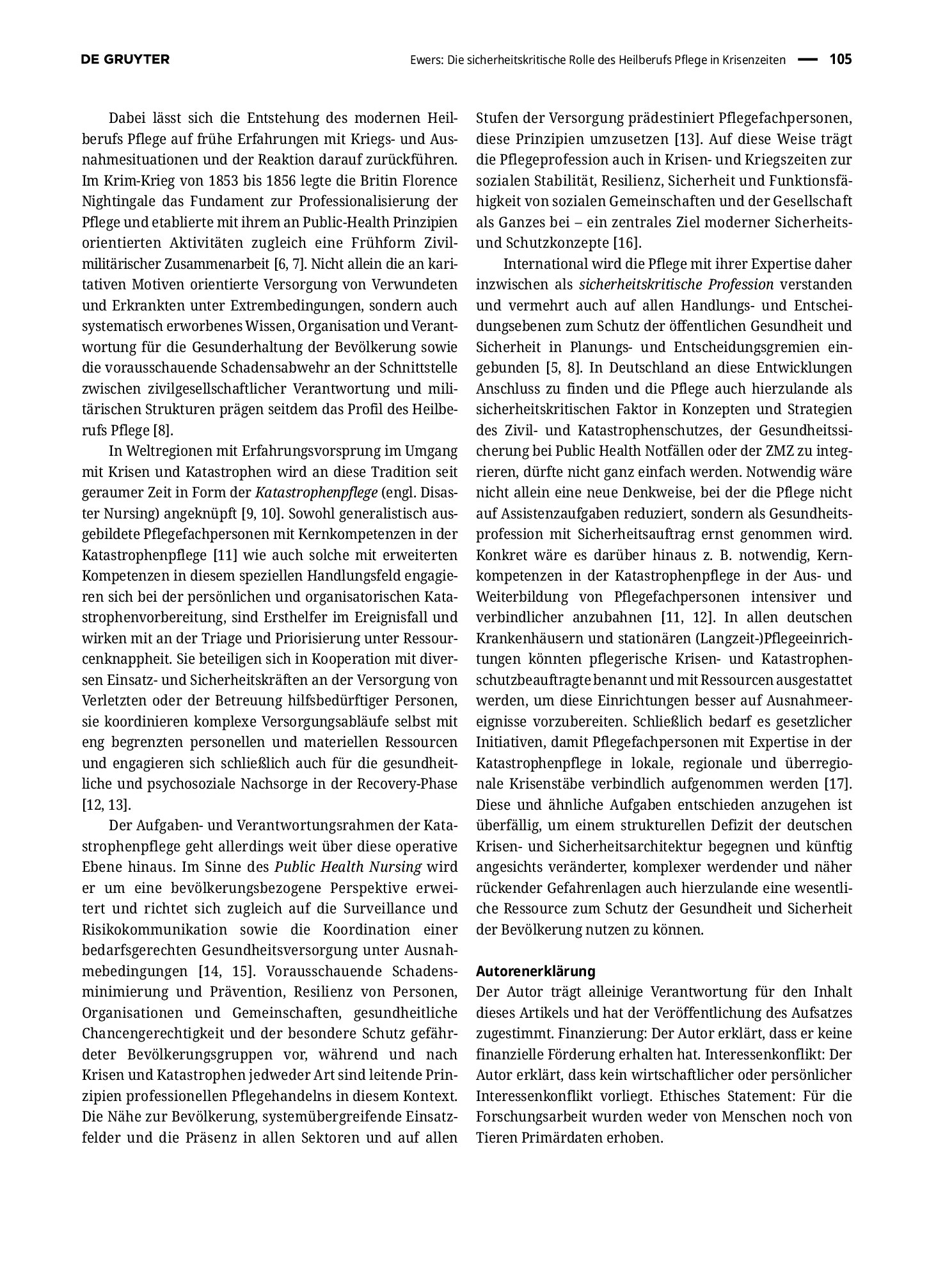 Vorschauseite 2: Die sicherheitskritische Rolle des Heilberufs Pflege in Krisenzeiten
