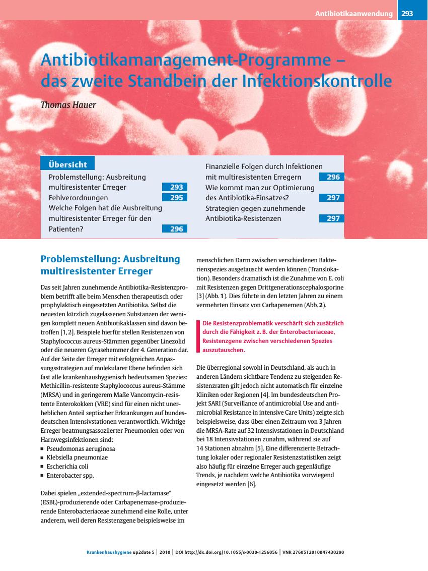 Vorschauseite 1: Antibiotikamanagement-Programme – das zweite Standbein der Infektionskontrolle