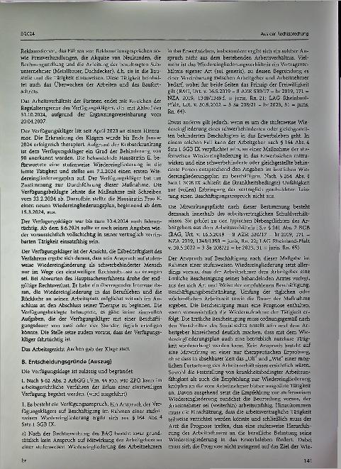 Vorschauseite 6: Aus der Rechtsprechung: Notwendige Arbeitsassistenz, Gebärdensprachdolmetscher, Vergütungskriterien, Justizvergütungsund -entschädigungsgesetz, Abgrenzung Sozialleistung, einstwei…