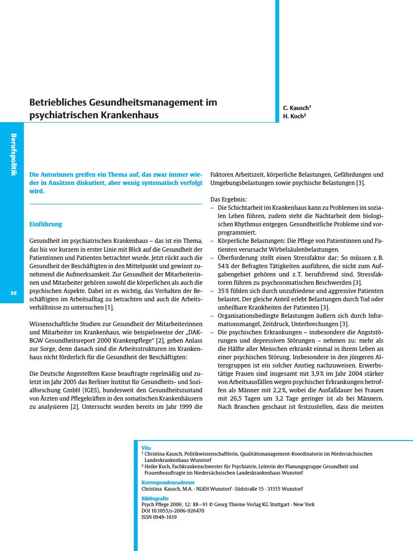Vorschauseite 1: Betriebliches Gesundheitsmanagement im psychiatrischen Krankenhaus