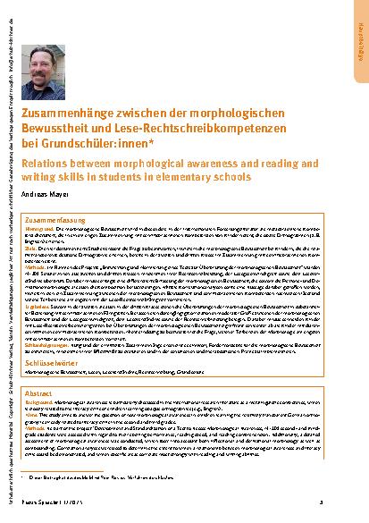 Vorschauseite 1: Zusammenhänge zwischen der morphologischen Bewusstheit und Lese-Rechtschreibkompetenzen bei Grundschüler: innen*