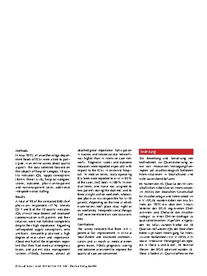 Vorschauseite 2: Umsetzung und Bewertung von Qualitätsindikatoren sowie Versorgungskonzepten anästhesiologisch betreuter Intensivstationen